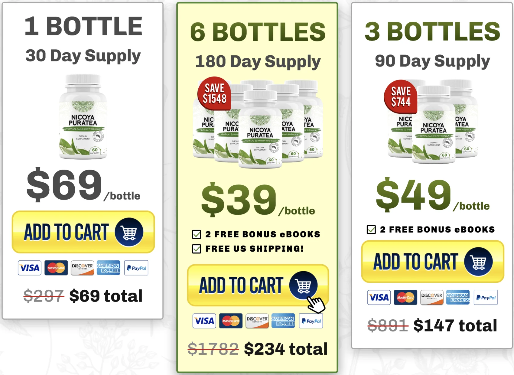 nicoya puratea three package options